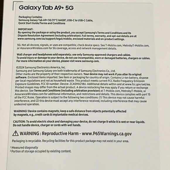 Samsung Tablet Galaxy Tab A9+ 11" 64GB 5G Metro By T-Mobile SM-X218U Graphite - Picture 6 of 7